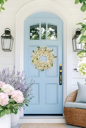 Spring Summer Wreaths for Front Door, 20" Cherry Blossom Wreaths for Spring Summer Decor, Light Yellow Wreaths for Front Door, Window, Home, Wall, Farmhouse Decor, Spring Artificial Flower Wreaths - color: # Light Yellow 20"