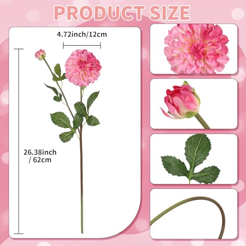 IPOPU 4pcs Artificial Dahlia Flowers 29" Realistic Dahlia Silk Flowers Long Stem Flowers with Buds for Tall Vase DIY Bouquet Home Wedding Decor (Hot Pink) - color: Dark Pink