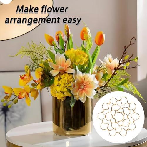 Mormchlots 4pcs Mixed Metal Flowers Arrangement Holder,Reusable Flower Frog Durable Floral Grid,Modern Flower Lid Organizer for Vase Floral Stems/Bouquets（Gold） - color: Gold