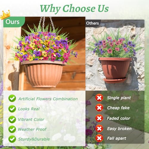 BLEUM CADE Artificial Flowers for Outdoors, 14 Bundles Faux Plants Outdoor Artificial Flowers for Decoration, UV Resistant Fake Flowers Artificial Plants & Flowers for Outdoors Garden Decor - color: Mixed Color, size: 14 Pack