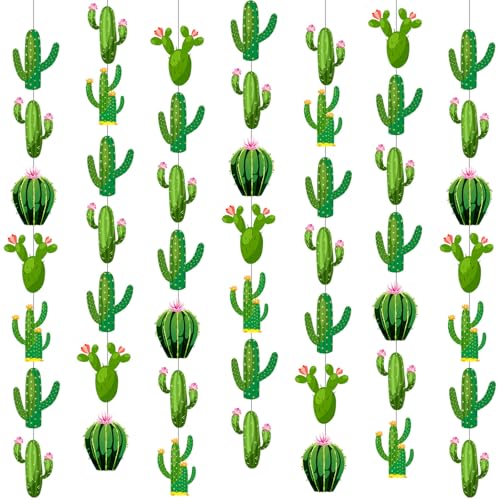 Spakon 8 Pcs Cactus Garlands Decoration Fiesta Party Banner Mexican Taco Green Hanging Paper Garlands Tropical Plant Cutouts for Birthday Baby Shower Luau Hawaiian Carnivals Festivals Party Decor - color: Cactus