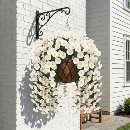 Artificial Flowers for Outdoors Fake White Morning Glory Hanging Flower Decoration, 2Pcs Realistic Faux Plants Petunias Long Trailing Vines,Spring Decor for Porch Patio Balcony Planter Yard - color: Morning Glory - White