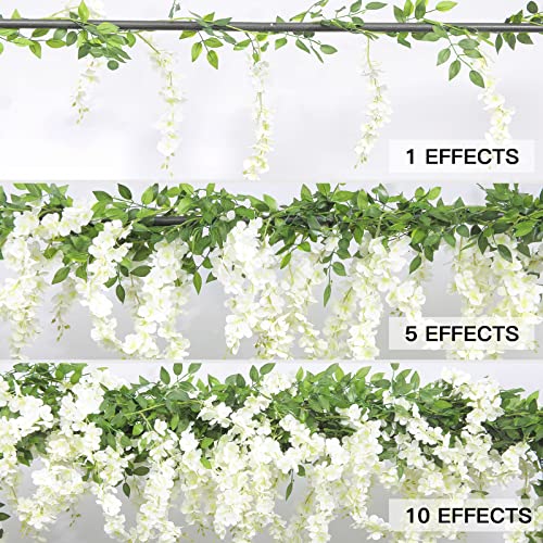U'Artlines 5Pcs 7.2 Ft/Piece Artificial Wisteria Garland Silk Fake White Wisteria Flowers Hanging Greenery Vines Garlands Rattan for Home Garden Wedding Arch Party Indoor Outdoor Decor - color: White