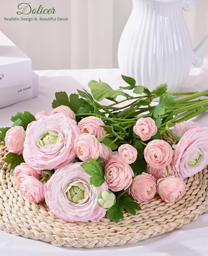 Dolicer Real Touch Ranunculus Artificial Flowers, 12Pcs 18 Inch Fake Peonies Artificial Flowers, Pink Faux Flower for Vase Faux Peony Bulk for Home Table Wedding Bridal Bouquet Decor - color: Light Pink, size: 12pcs