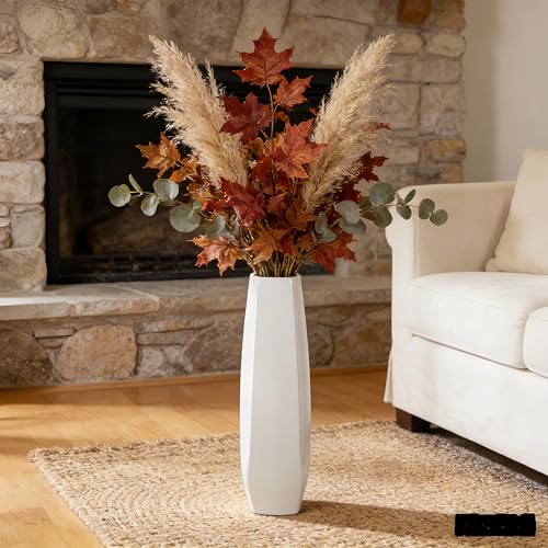 17.7 Inch White Ceramic Floor Vase, Tall Decorative Vase with Glossy Glaze, Large White Vases for Flowers, Pampas Grass, Modern Ceramic Vases for Living Room, Office, Bedroom, Home Decor - color: Shape 3