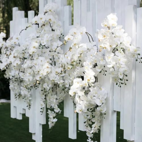 XZJMY 27.5" Artificial Phalaenopsis Flowers,Fake Orchid Stems,Faux Silk White Orchids Flowers,Artificial Flowers for Home Decor Wedding Centerpieces (4, White) - color: White