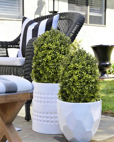 DDHS 25" Artificial Boxwood Topiary Ball Tree,2 Pack Plants Outdoor with Ground Spike UV Resistant, Fake Bushes Faux Topiary Bush Porch Garden Decor