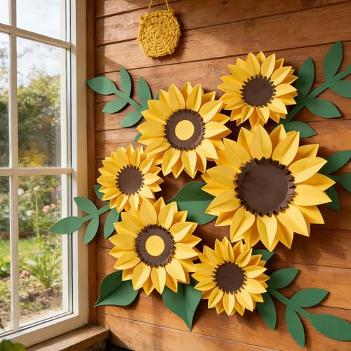 15pcs Sunflower Wall Decor, Paper Flower for Wall with 3D Artificial Flowers Yellow Bulletin Board Decoration Large Paper Flower for Background for Living Room Office Garden Wedding. - color: Sunflower 6pcs
