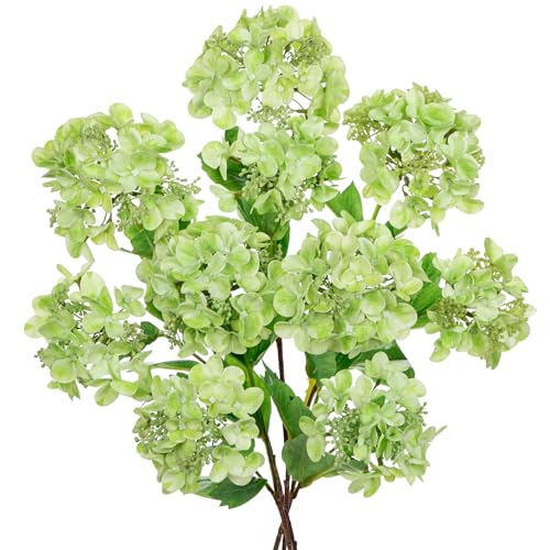 Real Touch Hydrangea Artificial Flowers 19” Tall Artificial Hydrangea Flowers Double-Headed Faux Hydrangeas, Green Hydrangeas, Realistic Silk Hydrangea for Home Decor Weddings Arrangements-5 Branches - color: Green