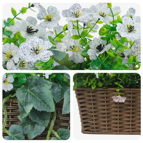 14" H Artificial Plumeria Grape Leaf Flower Basket,50 Silk Floral Arrangements Artificial for Living Room,Office,Wedding & Porch Decor（White）