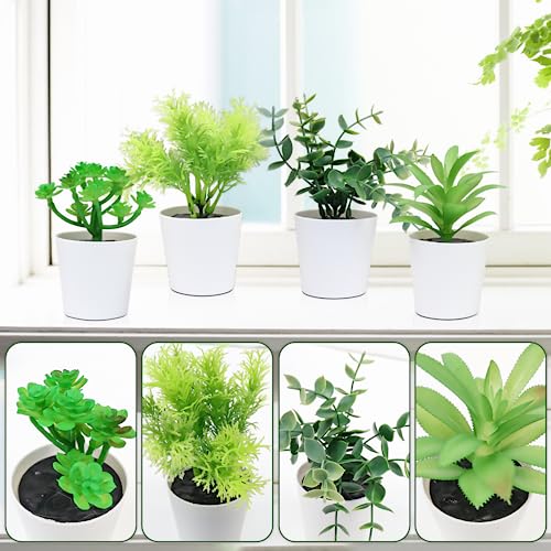 Uguisu 4pcs Mini Artificial Eucalyptus,Fake Green Plants,Small Fake Plant,Artificial Plants Indoor, Home Office Decor,Plant Decor,Shelf Decor.(Lime Green) - color: Lime Green