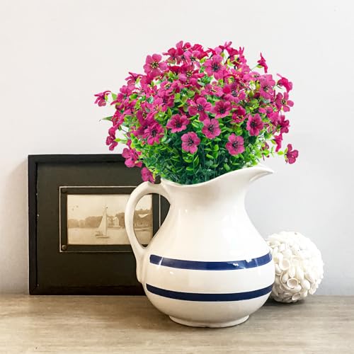 Outdoor Artificial Flowers,20 Bundles UV Resistant Fake Flower with Plastic Plants Faux Silk Flower for Home Outside and Indoor Decoration(Rose Red) - color: Rose Red, size: 20 Bundles