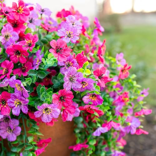 HyeFlora 2Pcs Fake Flowers Artificial Floral for Outdoors Decorations, Outside Flower Decor, UV Resistant Silk Flower for Front Porch Patio Garden(Purple and Hotpink) - color: Purple+hotpink