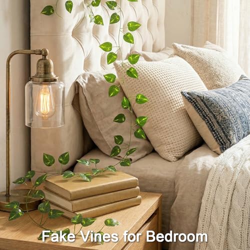 suddus 1 Pack 33 Feet Artificial Pothos Leaves Plants Fake Vines Greenery Hanging Garland Faux Foliage for Home Bedroom Office Wedding Wall Staircase Garden Decor - color: Pothos, size: Fake Vines-1 Pack