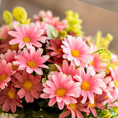 TKAS Artificial Flowers Fake Flowers Silk Rose Bouquets Decoration with Ceramics Vase for Table Home Office Wedding (Pink Flowers) - color: Pink Flowers