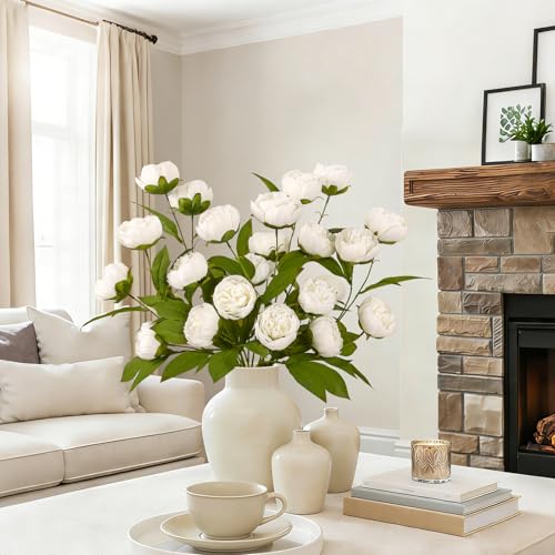 6Pcs Faux Peonies Artificial Flowers 27" White Peonies Faux Flowers for Vase Artificial Peony Flower Arrangement for Vase Filler DIY Bouquets Centerpieces Wedding Party Bridal Shower Decor - size: 6PCS