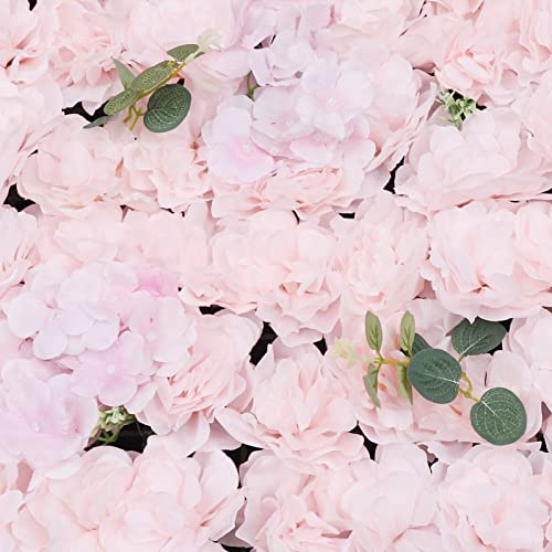 Flower Wall Panel Floral Backdrop, 6 Pcs Flower Wall Decor, 24" X 16" Silk Rose Wall, Artificial Flower Wall Backdrop Faux Flower Panel for Wedding, Party, Home (Light Pink) - color: Light Pink