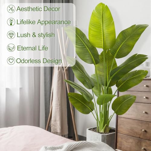 Lifelike Bird of Paradise Artificial Plant,5ft Faux Banana Leaf Tree with 12 Trunks - Perfect Indoor Silk Floor Plant for Home Decor in Living Room, Office, and Bedroom 1Pack - size: 5ft