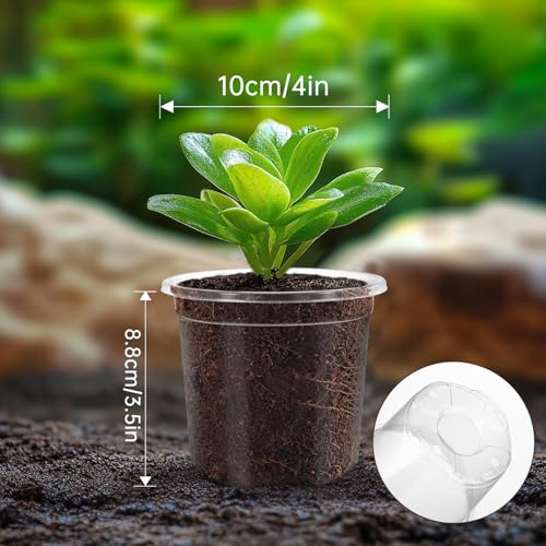 30 Packs 4 Inch Reinforced Clear Nursery Pots for Plants with Drainage Holes, High Transparency Plastic Seedling Plant Pot with Drainage Holes Have 20 Labels - size: 4 inch 30p
