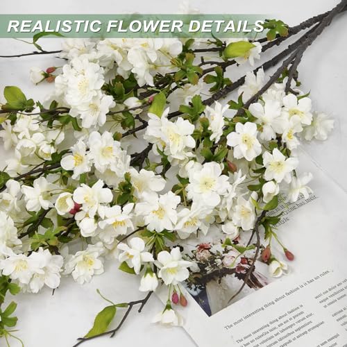 Artificial Cherry Blossom Branches 31.5'', 4 Pack Faux Spring Flowers for Tall Vase, Realistic Flower Stems for Home Decor, Wedding, Easter, Table Centerpiece and Party Decor (Pure White) - color: Pure White