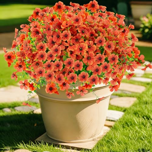 12 Bundles Artificial Flowers for Outdoor Fake Plastic Flowers Faux Plants for Decoration Hanging Planters Indoor Outside Garden Porch (Orange) - color: Orange-12 Bundles