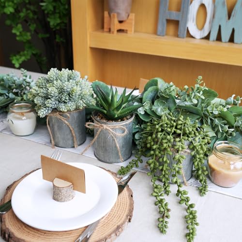 Winlyn Set of 3 Small Artificial Succulent Potted Plants Faux Aloe Hops Hanging Succulent in Rustic Galvanized Metal Pots Fake Plant Decor for Farmhouse Home Office Wedding Windowsill Table Shelf - color: Galvanized Metal Pot