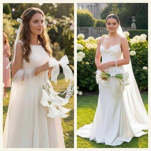Suncalla 20 Pcs Calla Lily Artificial Flowers White DIY Wedding Bouquet for Bride Wedding Table Centerpieces Decorations with Ribbon and Pearls for Floral Arrangement DIY Craft Bridal Flower Gift - color: White, style: Calla Lily