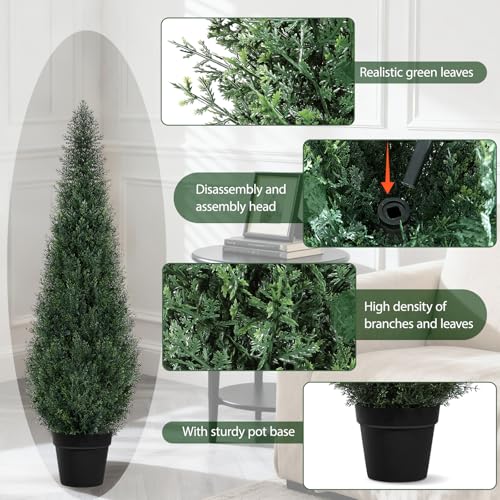 Artificial Trees for Outdoors, BUZIGUBY Artificial Cedar Topiary Trees, 4FT Topiary Trees Artificial Outdoors for Porch, Dense Arborvitae Tree for Front Door Patio Deck Balcony Yard Decor, 2 Pack
