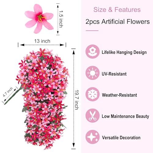 Ivydale Artificial Lily Flowers for Outdoors Fake Hanging Flower Vines for Outside Decoration, UV Resistant 2PCS Faux Plants for Patio Porch Balcony Garden Yard, Pink & Rose - color: Pink & Rose