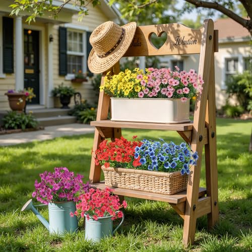 Alupssuc 24 Bundles Artificial Flowers for Outdoors Decoration, UV Resistant Silk Faux Floral Spring Fake Plastic Plants Greenery for Outside Indoor Home Garden Porch Window Box Decor, Mix 6 Colors - color: Red Rose Purple Blue Yellow Pink