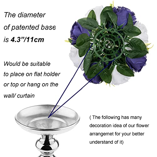BLOSMON Navy Blue Flowers for Centerpieces: 10 Pcs Artificial Roses Flower Balls for Wedding Table - Fake Silk Kissing Bouquet Floral Arrangement for Home Party Event Decoration - color: Navy Blue & White
