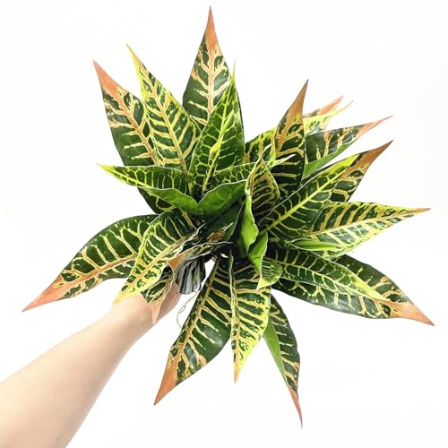 PASYOU Artificial Aglaonema Plant, Fake Codiaeum Variegatum Plants 2 Pack, Faux Magnolia Plastic Evergreen Shrubs, UV Resistant Greenery, Indoor Outdoor Decor Home Garden Decorations - Striped Leaves - color: Aglaonema - Codiaeum Variegatum 2 Pack