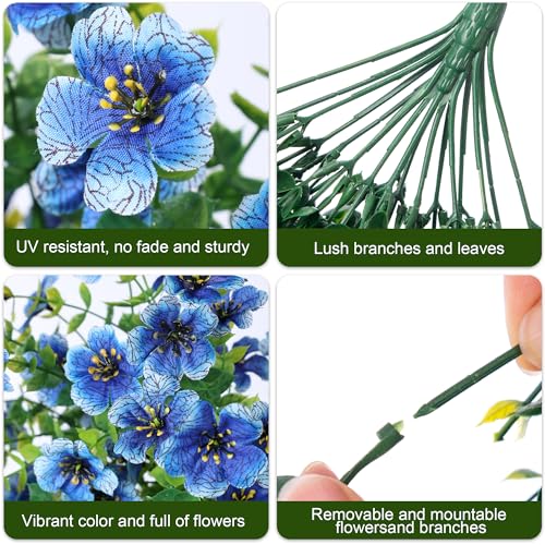 Artificial Faux Hanging Flowers Plant for Fall Outdoor Outside Decoration, 2 PCS Fake Silk Violets with Eucalyptus UV Resistant Realistic Daisy Trailing Vines for Balcony Yard Patio Porch Planter,Blue - color: Blue
