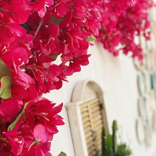 Pack of 24 - Artificial Bougainvillea Flower Stems Silk Long Branches Full Blossoms for Home Wedding Table Centerpiece Event Backdrop Indoor Outdoor Decorations (Deep Pink - Pack of 24) - color: Deep Pink - Pack of 24