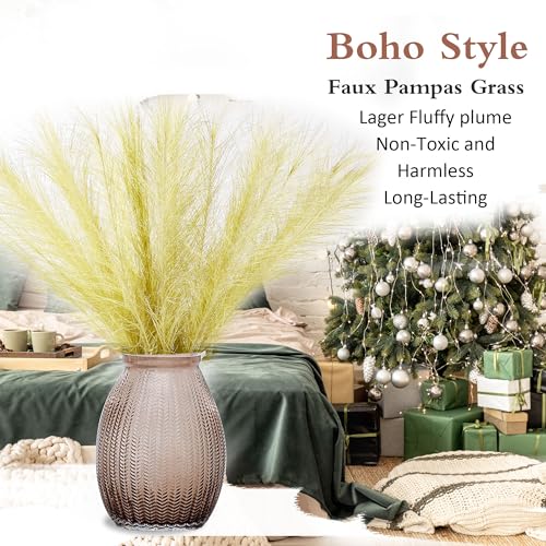 Golden Pampas Grass Small, 30 Pcs 17" Faux Pampas Grass Short Decor, Pompas Grass Flower Arrangement and Vase Filler for Boho Home Wedding Decoration - color: Golden, size: 17'' Tall