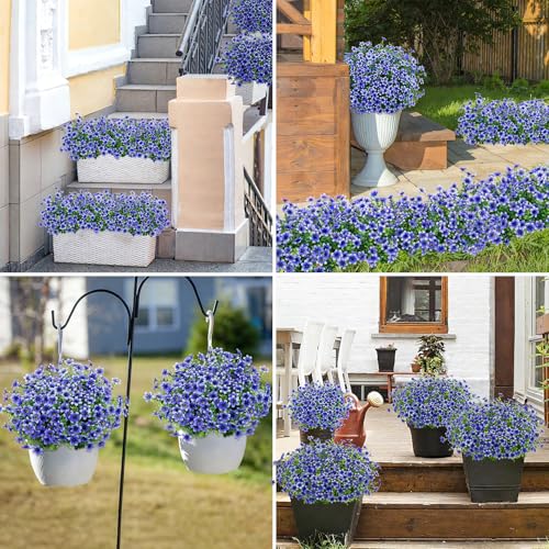 Bassion 20 Bundles Artificial Flowers for Outdoors Decorations, UV Resistant Faux Plants Fake Silk Flowers for Outside Daisy Hanging Planters Window Box Front Door Porch Patio Yard Home Decor - color: Blue