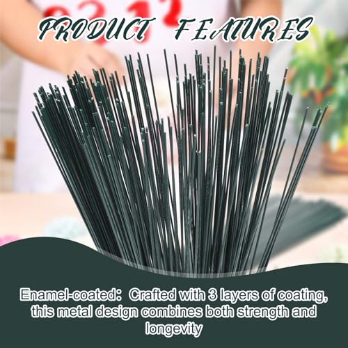 Zonon 220 Pcs 16 Gauge Enameled Floral Wire 18 Inch Florist Wire Bulk Flower Stems for Crafts DIY Bouquet Wrapping Artificial Flower Arrangements Supplies Wedding Prom Corsage, Dark Green