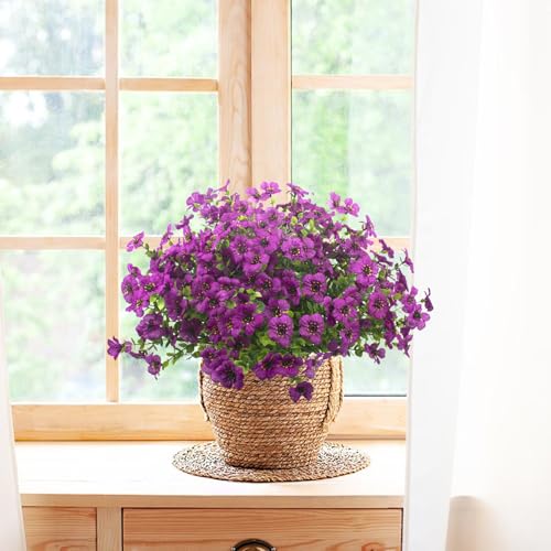 Grunyia 10 Bundles Artificial Flowers Outdoor UV Resistant Fake Flowers No Fade Faux Plants Garden Porch Window Box Decorating (Light Purple) - color: Light Purple