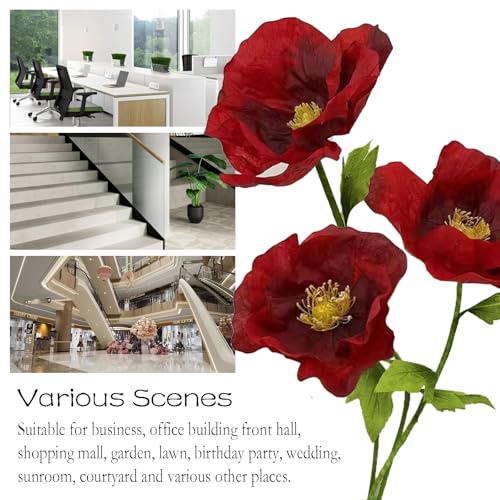 3PCS Giant Artificial Flower Set 3D Realistic Flowers Waterproof Durable Home Garden Wedding Decor Perfect for Party Office Hotel Exhibition Photography Props - color: Burgundy