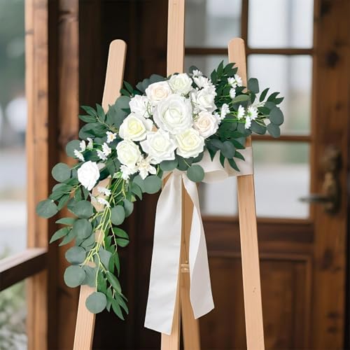 Wedding Arch Flowers Set of 2 White Floral Swag for Wedding Ceremony Backdrop and Reception Decoration - color: White