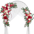 Lisuun Artificial Wedding Arch Flowers with Chiffon Runner, Pack of 3 | Includes 2 Flower Swags, 1 20ft Chiffon Runner and Zip Ties for Wedding Arches, Arbors and Backdrops - color: Wine Red & Coffee
