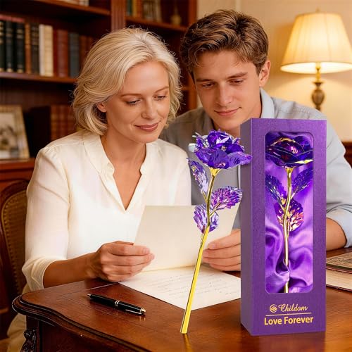 Childom Mothers Day Rose Gifts for Mom,Birthday Gifts for Women,Mothers Day Flowers Gifts for Mom from Daughter Son,Purple Artificial Flowers Gift for Wife,Grandma,Christmas,Valentines,Anniversary - color: Colorful Purple