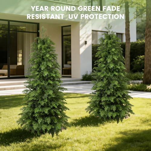 4ft Artificial Cedar Topiary Trees 2 Pack,Real Touch Cedar Tree Faux Plants Potted UV Resistant Evergreen Tree for Outdoor Indoor Door Garden Farmhouse Home Decoration - size: 4ft