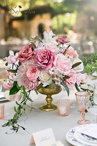 Serwalin Artificial Pink Flowers Spring Roses Silk Fake Flowers for DIY Wedding Bridal Bouquets Cake Flower Baby Shower Table Centerpieces Arrangements Decoration - color: A Athens Delicate Blush Pink, size: 1 Box