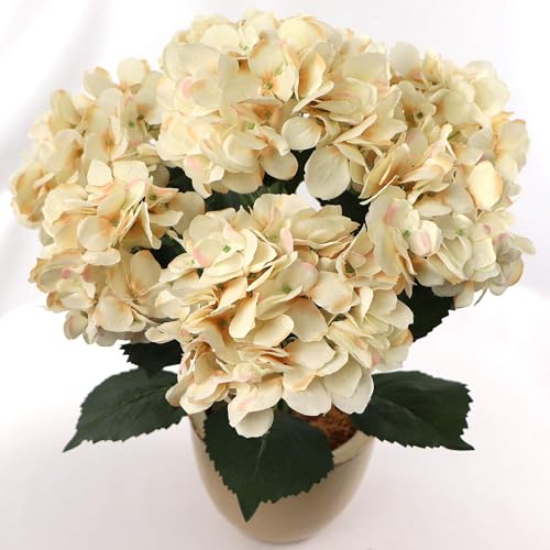 Larksilk Hydrangea Artificial Flowers - Faux Hydrangea Flowers - Home Decor, Easter Decorations, Spring Decor - Floral Centerpieces for Tables - 20" Floral Stems, Beige, 3 Pieces - color: Beige, size: Pack of 3