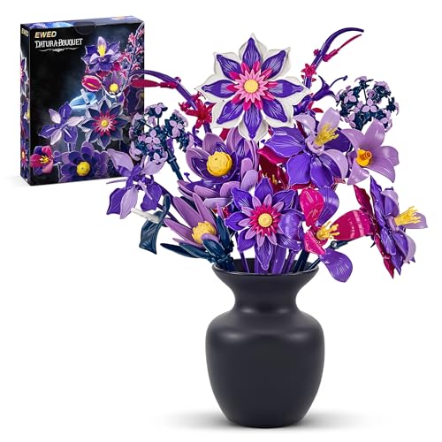 Gothic Flowers Bouquet Building Set for Adults, Artificial Flower Compatible with Lego Botanical Collection, Christmas Valentine's Day Birthday Gift for Women Girl Girlfriend Home Decor - color: Gothic