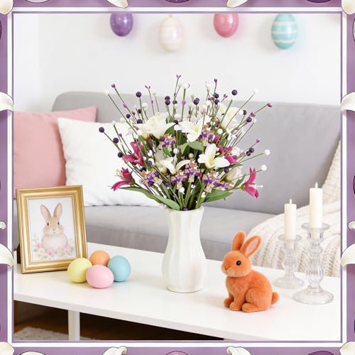 Easter Decorations Table Centerpiece, 5PCS 17.3 Inch Religious Christian He Is Risen Easter Artificial Flowers Berry Stem Picks Decor for Home Farmhouse Office Spring Wreath Vase Filler Arrangement