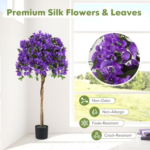 Goplus 53” Bougainvillea Artificial Tree, 2 Pack Faux Silk Flower Tree in Pot w/ 576 Flowers, 288 Leaves, Tall Fake Floor Plant, Artificial Plants for Indoor Outdoor Bedroom Living Room Decor, Purple - color: Purple, size: 2 Pack
