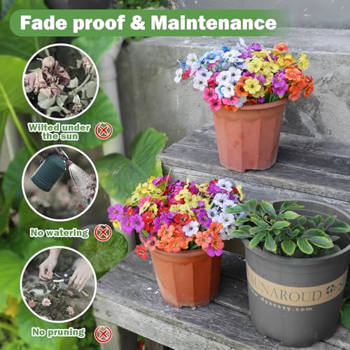 Nepfaivy Fake Outdoor Flowers Uv-Resistant - 24 Bundles 6 Colors Realistic Artificial Flowers, Plastic Faux Flowers for Outdoor Planters, Silk Fake Flowers for Outside to Decor Patio Porch Garden Yard - color: Multi 6 Colors 24pcs