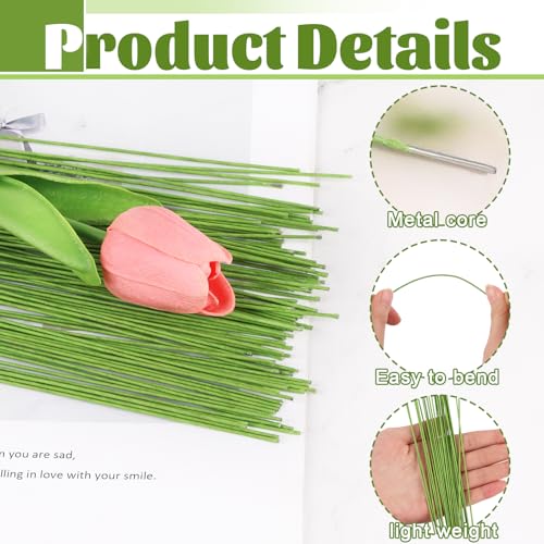 CCINEE 18 Gauge Green Floral Stem Wire, 100 PCS Paper Wrapped Florist Wire for Floral Arrangement DIY Crafts, 14 inch - color: #18 Green, size: #18